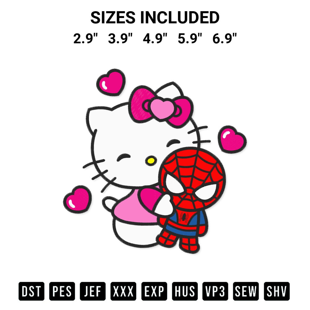 Get the Hello Kitty With Spiderman Embroidery Design embroidery design for your custom crafts! Premium digitized files available for instant download at Designspacks.com. Available sizes: 2.9", 3.9", 4.9", 5.9", 6.9".