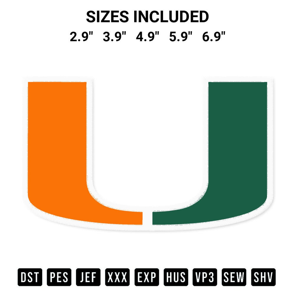 Get the Miami Hurricanes Logo Embroidery Design embroidery design for your custom crafts! Premium digitized files available for instant download at Designspacks.com. Available sizes: 2.9", 3.9", 4.9", 5.9", 6.9".