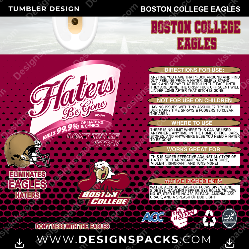 College Sport Haters Be Gone Boston College Eagles Tumbler Digital Wrap Design