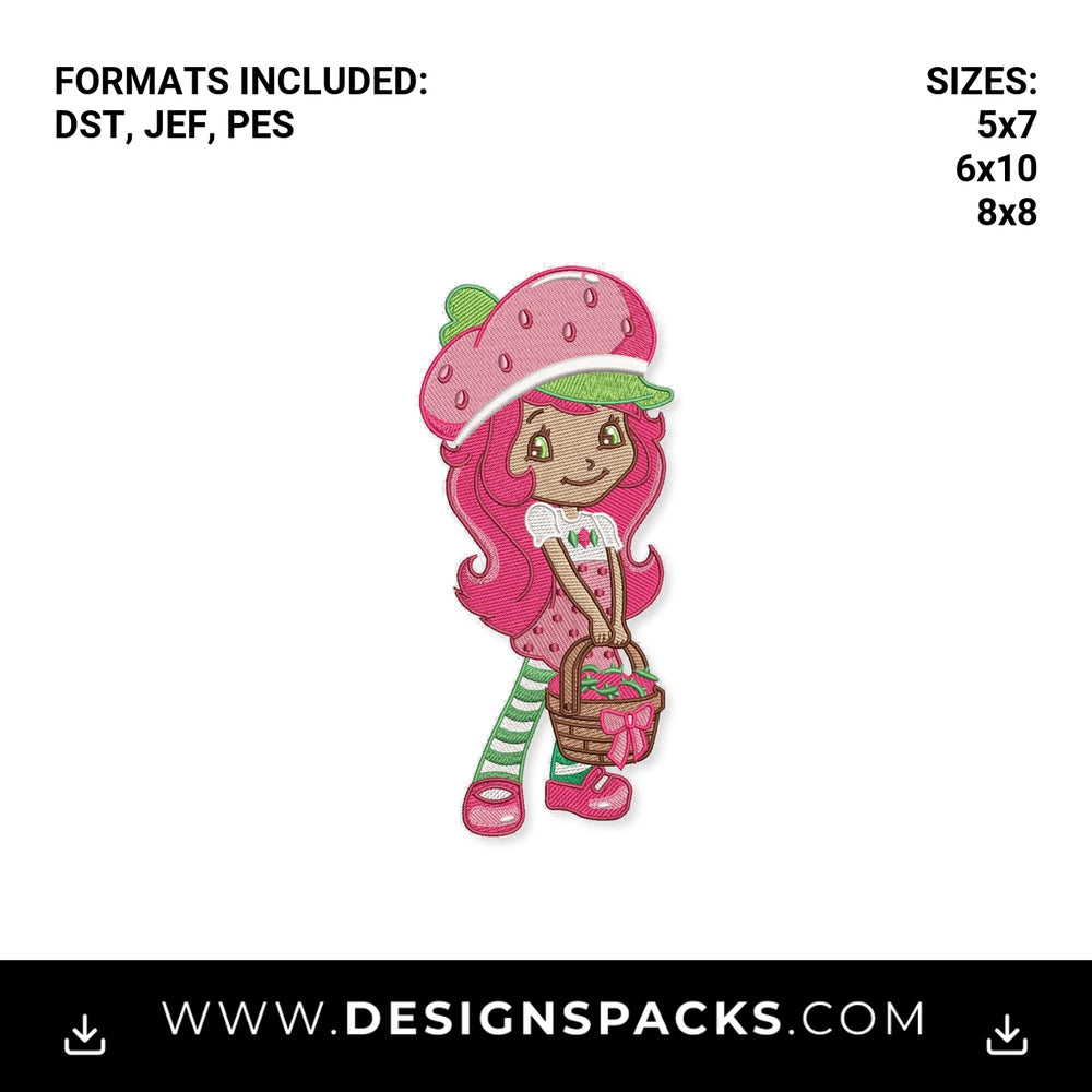 Strawberry Shortcake with Basket Embroidery Design - Instant digital download pattern at Designspacks.com