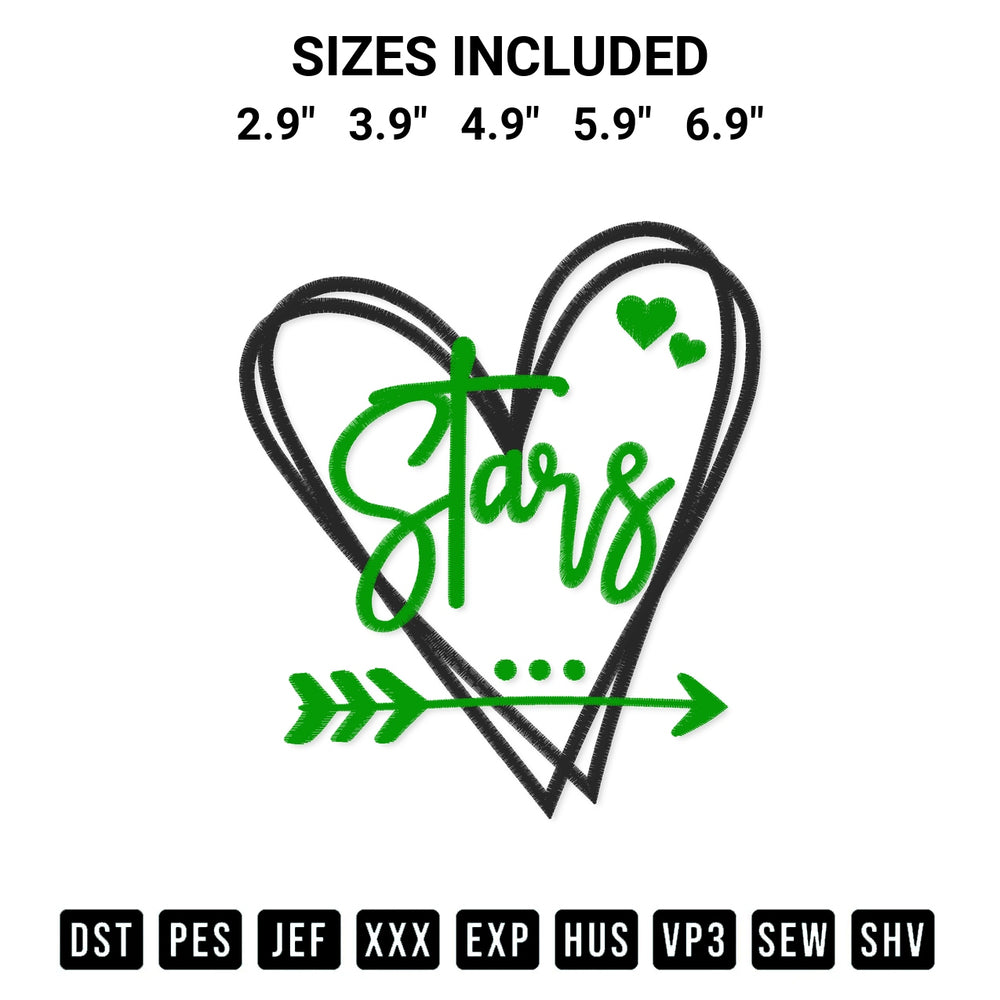 Transform your fabrics with the Dallas Stars Heart Embroidery Design embroidery design. Instant access to premium digitized patterns at Designspacks.com. Available sizes: 2.9", 3.9", 4.9", 5.9", 6.9".