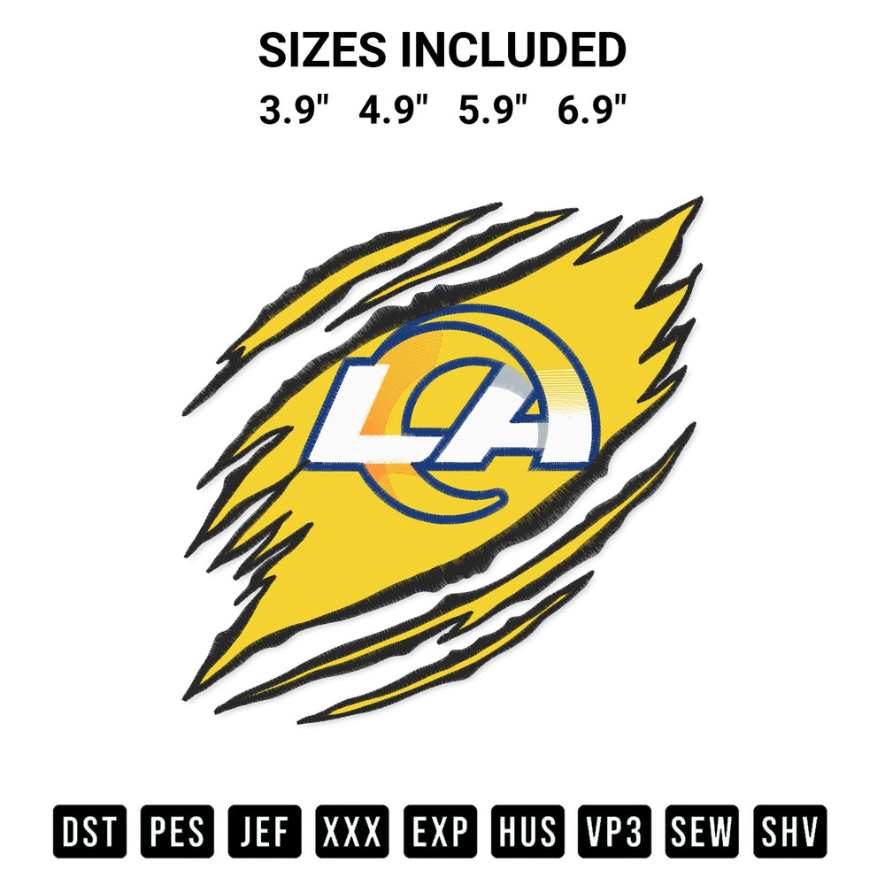 Elevate your next project with our Los Angeles Rams Claw Embroidery Design embroidery file. Shop high-quality digital patterns instantly at Designspacks.com. Available sizes: 3.9", 4.9", 5.9", 6.9".