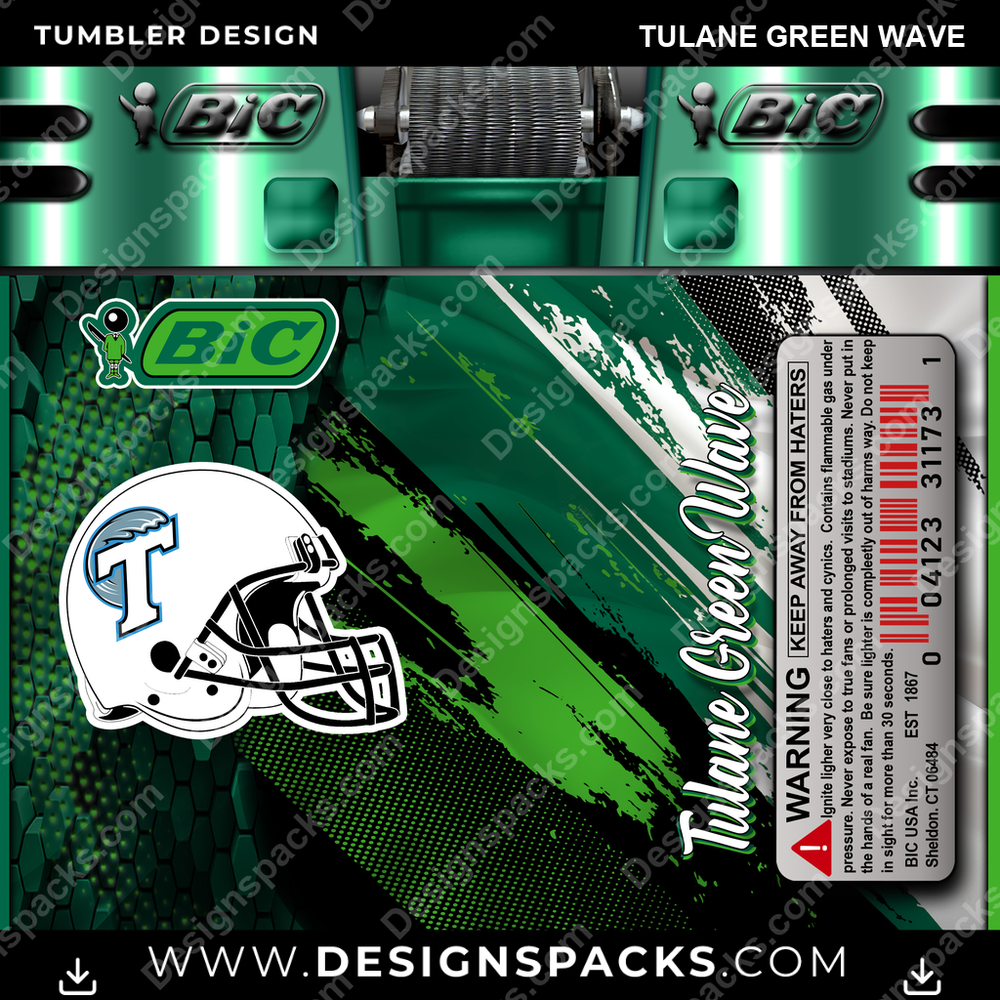 College Sport BIC Lighter Tulane Green Wave NCAA College Sport Tumbler Digital Wrap Design Download