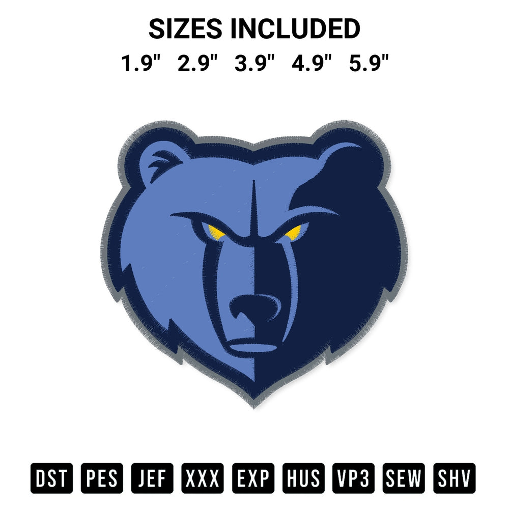 Transform your fabrics with the Memphis Grizzlies Embroidery Design embroidery design. Instant access to premium digitized patterns at Designspacks.com. Available sizes: 1.9", 2.9", 3.9", 4.9", 5.9".