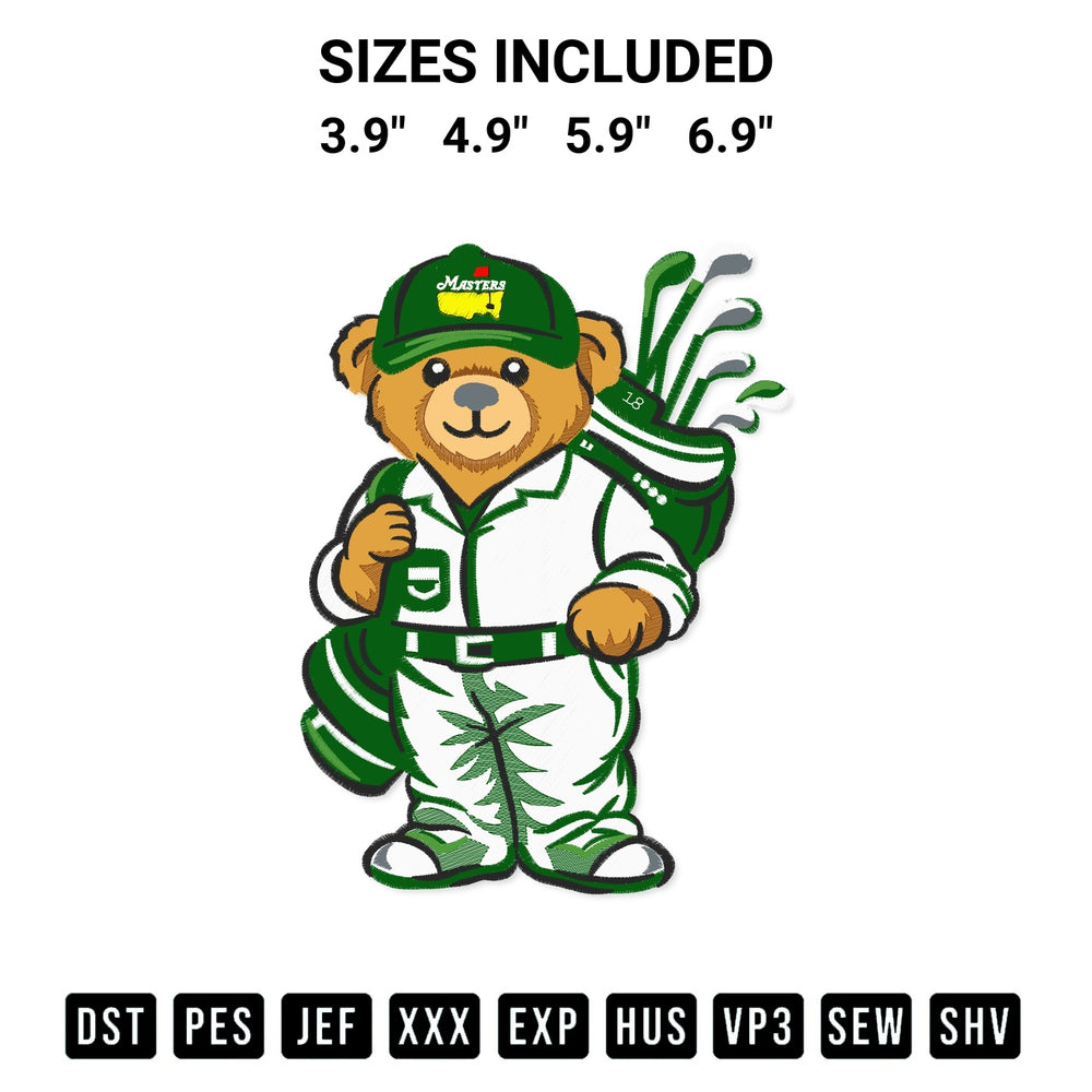 Shop the Teddy Bear Masters Golf Embroidery Design machine embroidery pattern at Designspacks.com. Beautifully digitized for flawless stitching on any fabric. Available sizes: 3.9", 4.9", 5.9", 6.9".