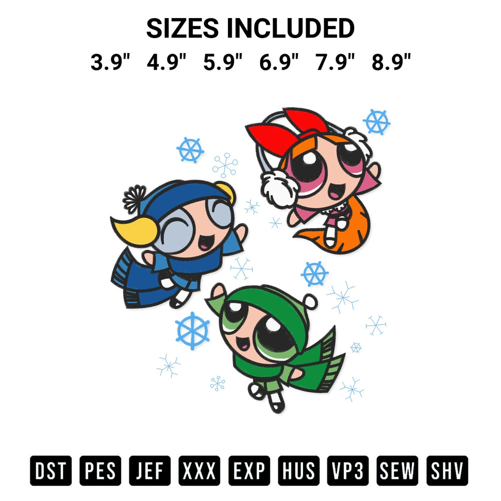 Download the Christmas Powerpuff Girls Cute Embroidery Design machine embroidery design exclusively at Designspacks.com. Premium digitized pattern for apparel and DIY crafts. Available sizes: 3.9", 4.9", 5.9", 6.9", 7.9", 8.9".