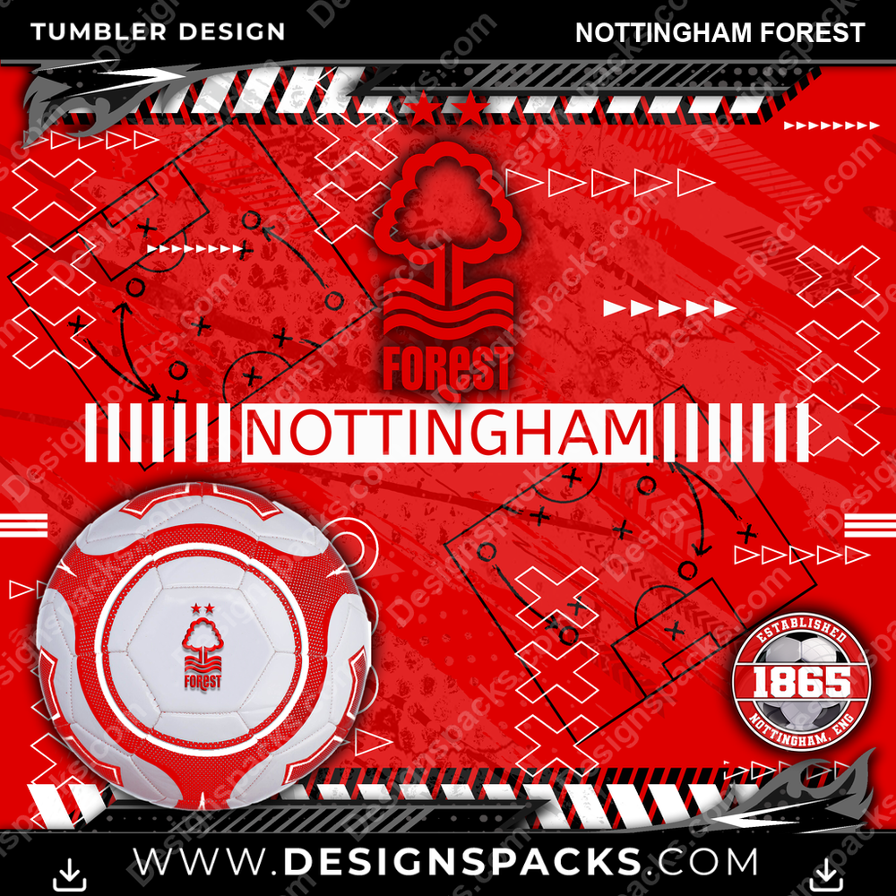 Soccer UK Xs & Os Nottingham Forest Tumbler Digital Wrap Design