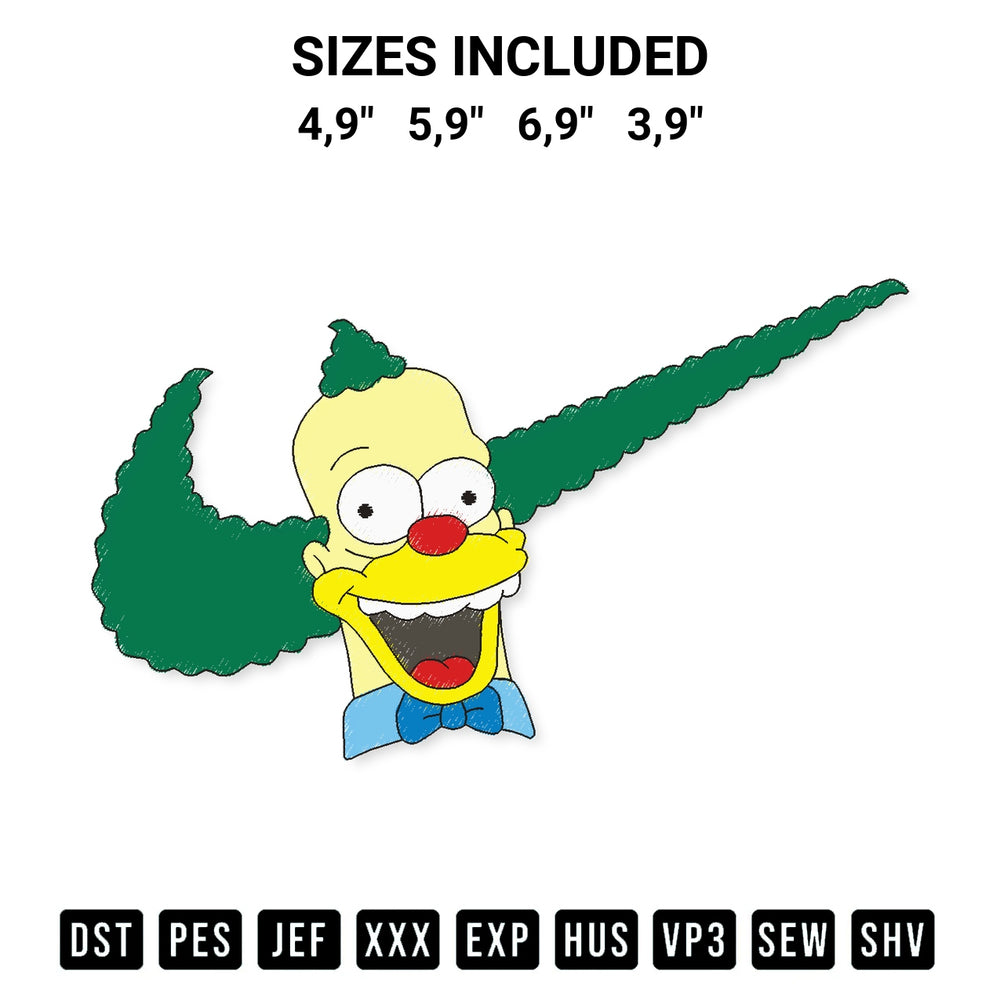 Get the Krusty The Clown Logo Embroidery Design embroidery design for your custom crafts! Premium digitized files available for instant download at Designspacks.com. Available sizes: 4,9", 5,9", 6,9", 3,9".