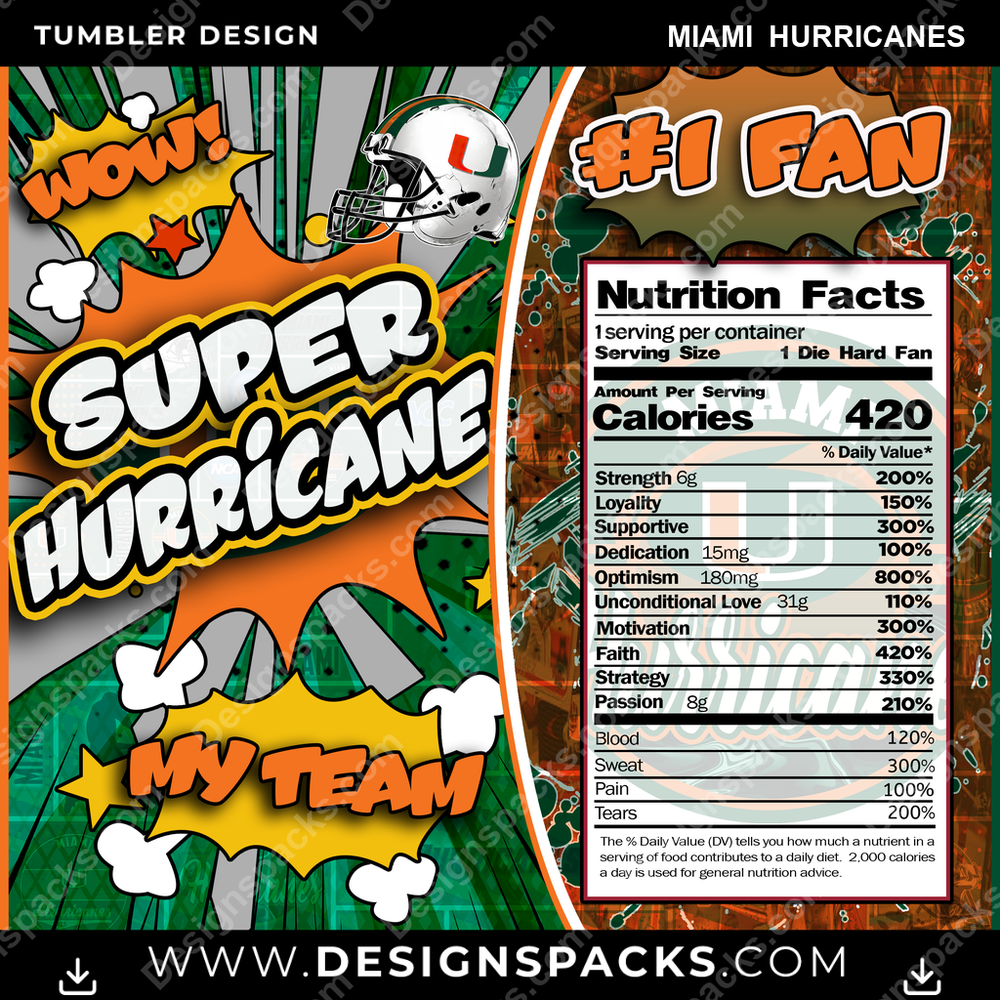 College Sport Super Team Miami Hurricanes NCAA College Sport Tumbler Digital Wrap Design Download