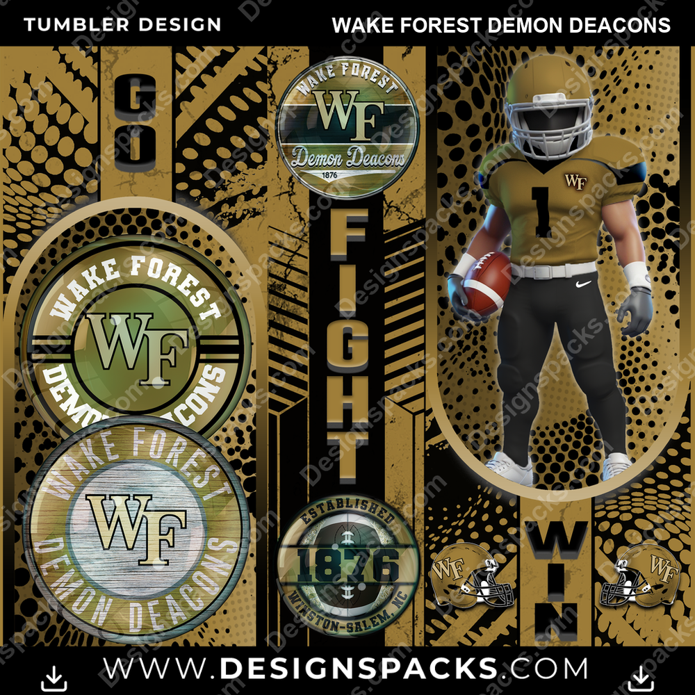 College Sport Go Fight Win Wake Forest Demon Deacons NCAA College Sport Tumbler Digital Wrap Design Download