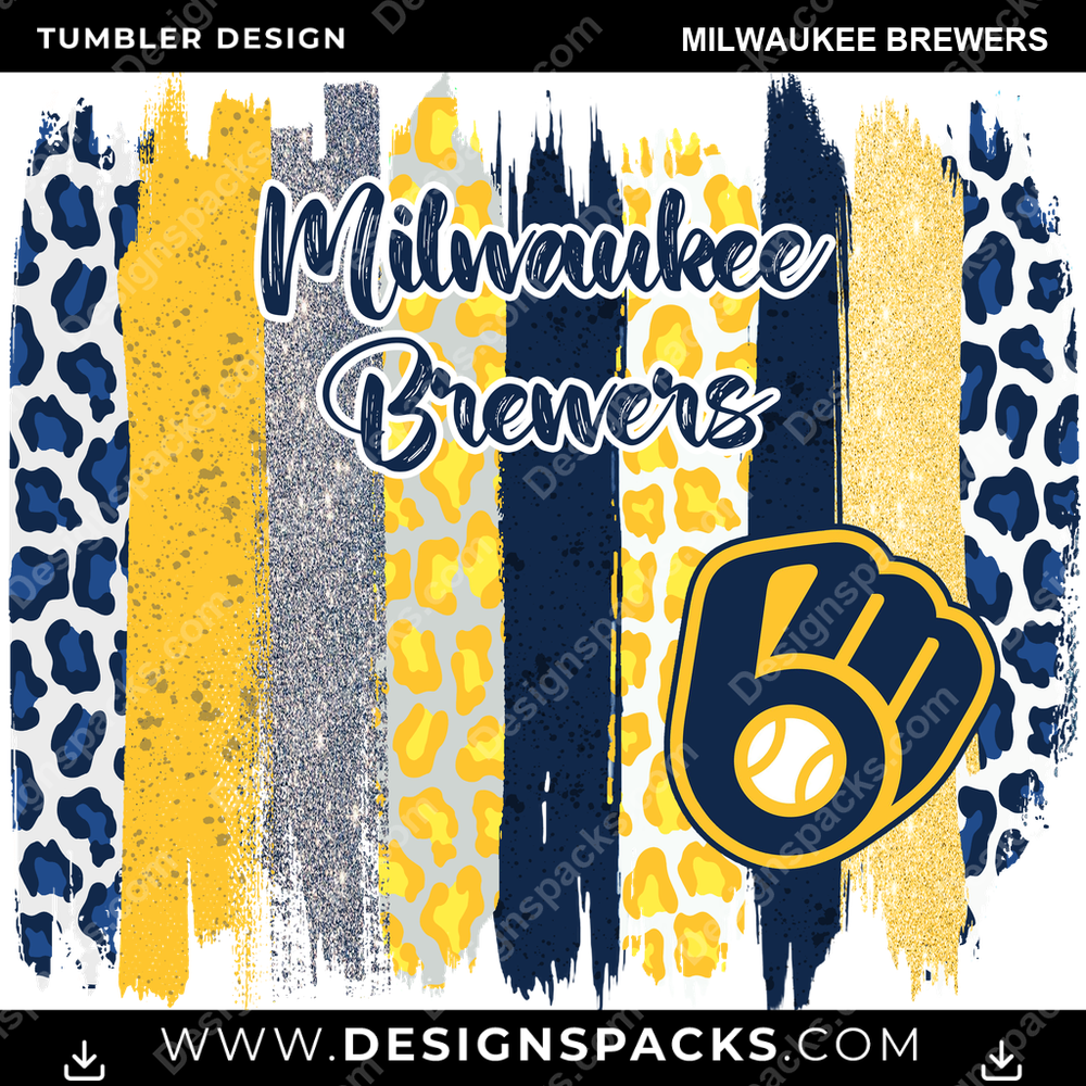 Baseball Brush Strokes Milwaukee Brewers Tumbler Digital Wrap Design