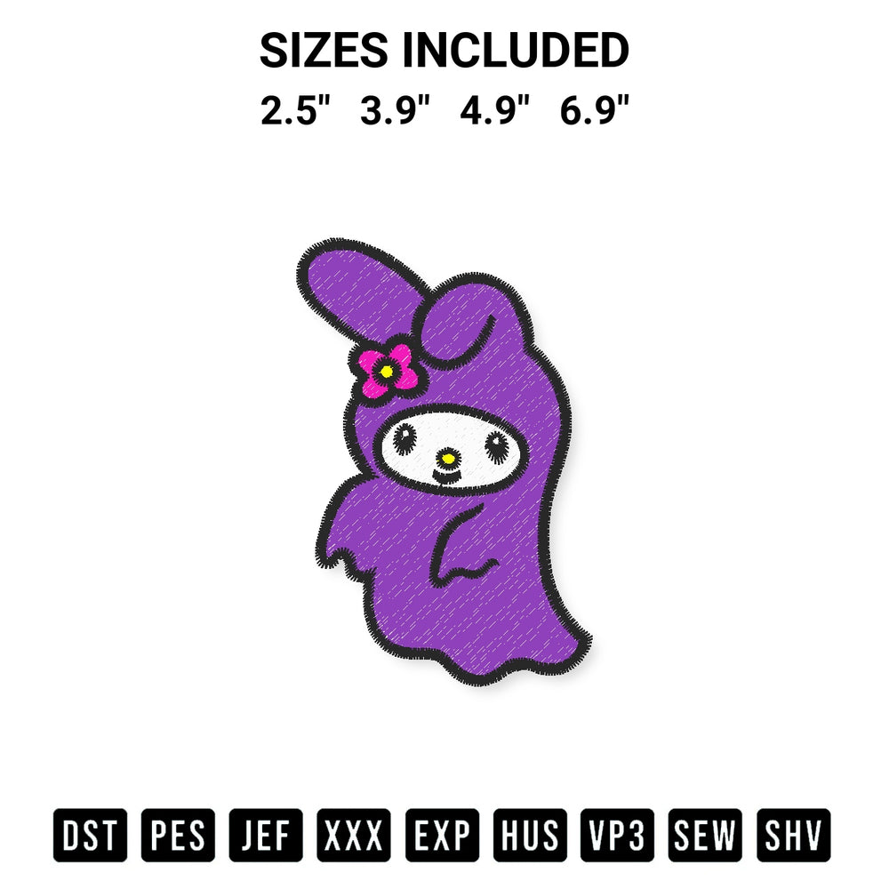 Get the My Melody Ghost Embroidery Design embroidery design for your custom crafts! Premium digitized files available for instant download at Designspacks.com. Available sizes: 2.5", 3.9", 4.9", 6.9".