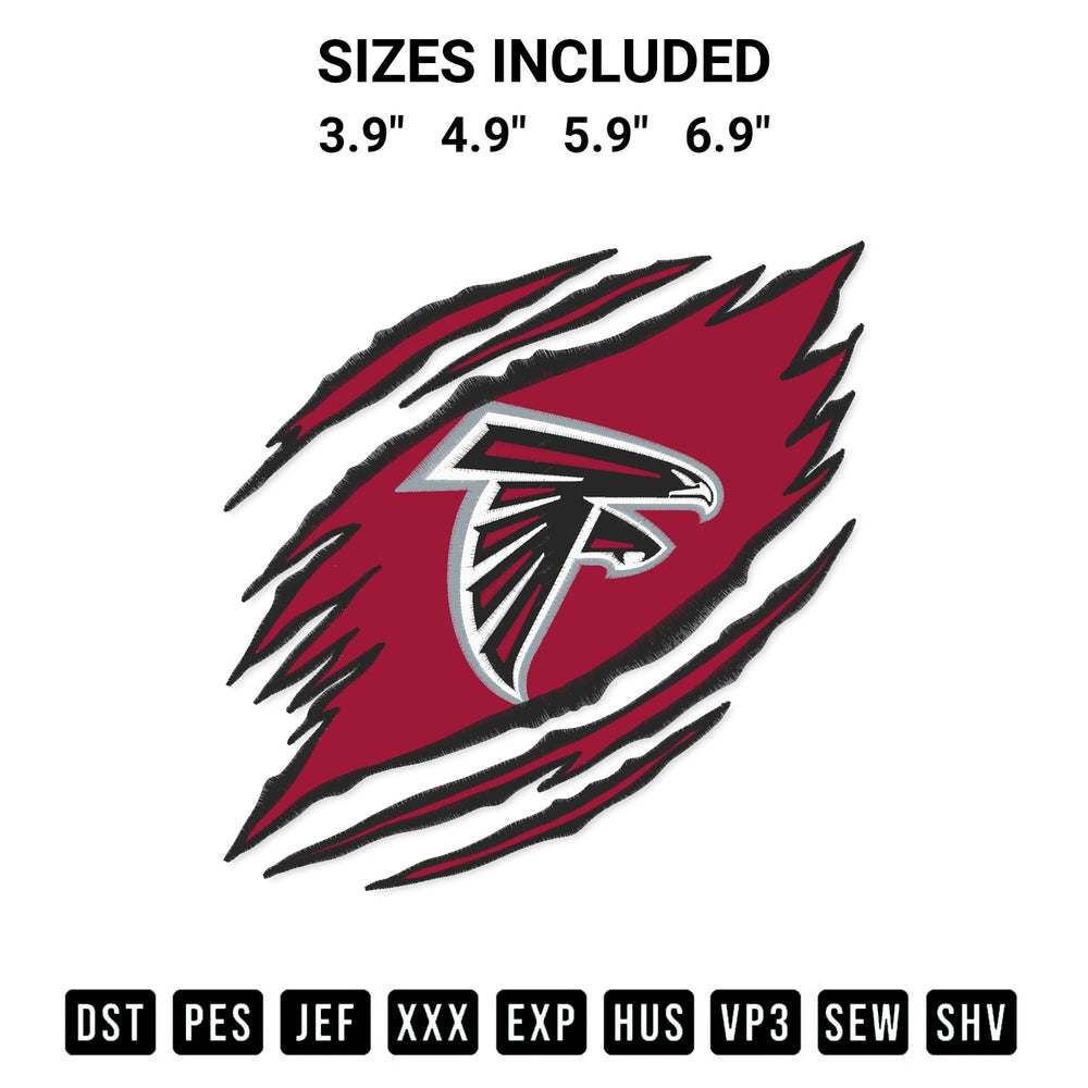 Add a unique touch to your apparel with the Atlanta Falcons Claw Embroidery Design embroidery file. Premium instant download available now on Designspacks.com. Available sizes: 3.9", 4.9", 5.9", 6.9".