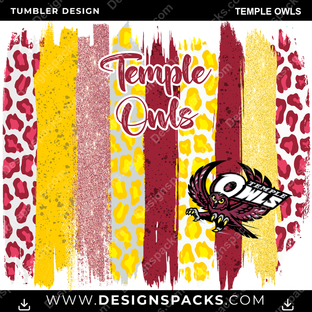 College Sport Brush Strokes Temple Owls NCAA College Sport Tumbler Digital Wrap Design Download