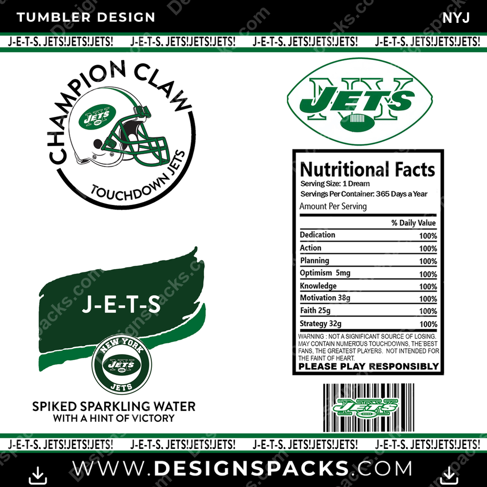 Football White Claw NYJ Tumbler Digital Wrap Design