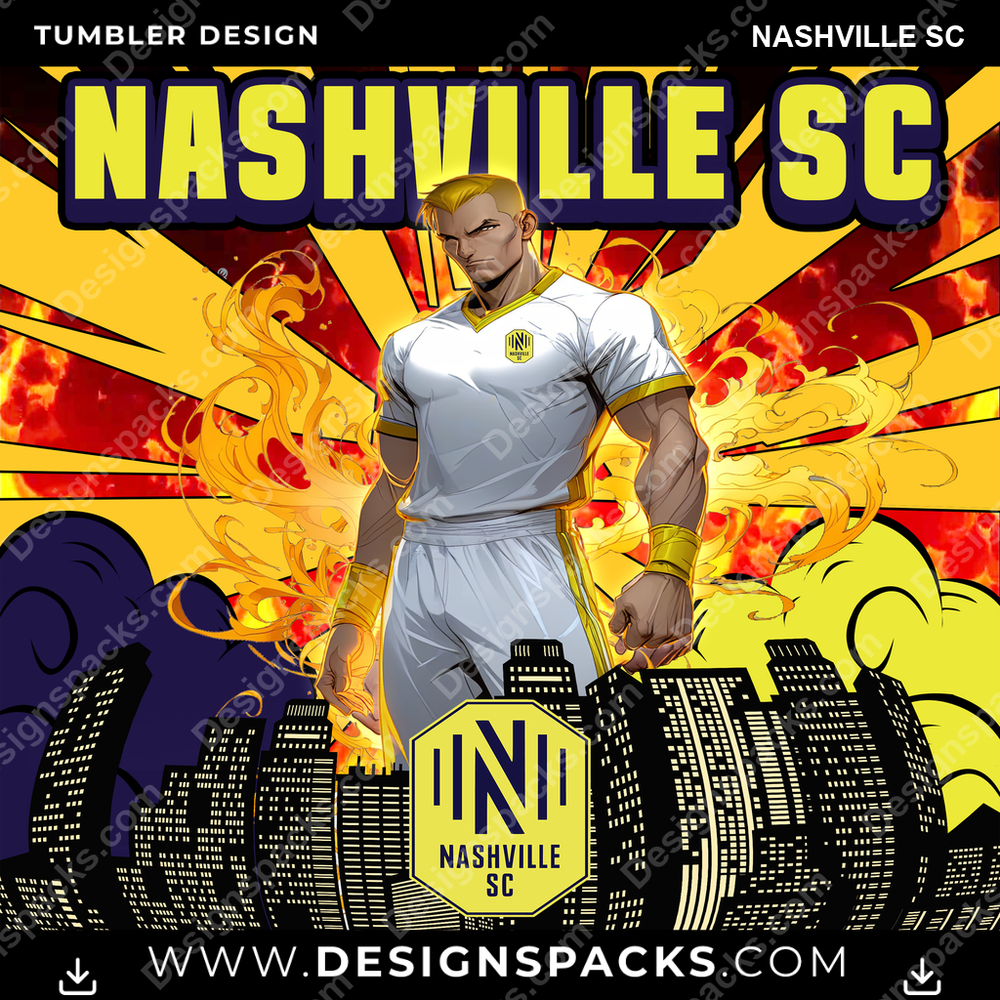 US Soccer Comic Cover Nashville SC Tumbler Digital Wrap Design