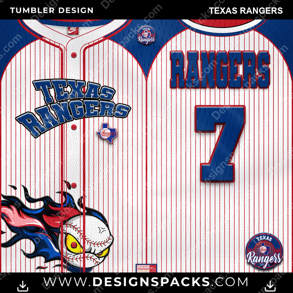 Baseball Team Button-Up Jersey Texas Rangers Tumbler Digital Wrap Design