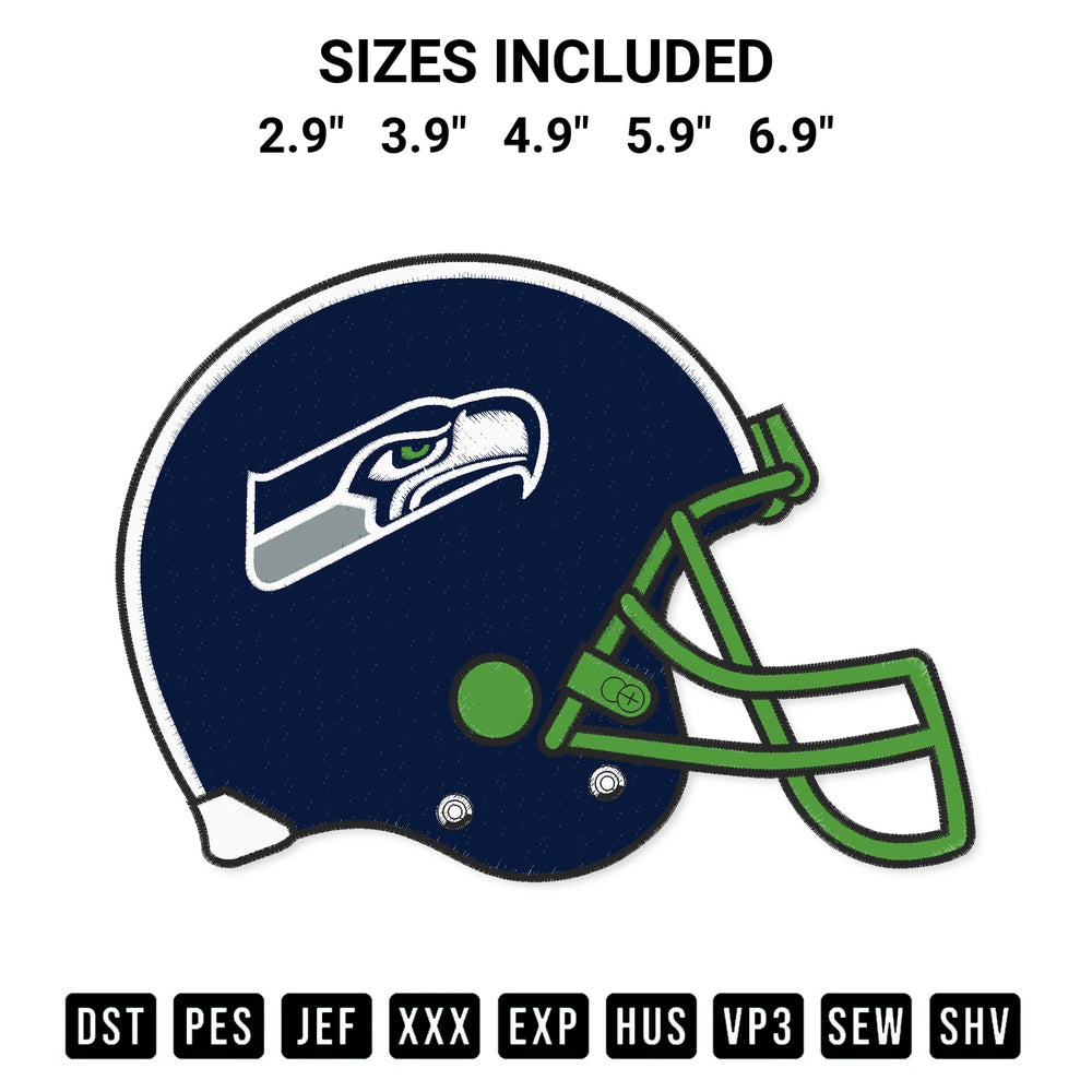 Looking for the perfect pattern? Download the Seattle Seahawks Helmet Embroidery Design embroidery design today at Designspacks.com. Crisp, clean stitching guaranteed. Available sizes: 2.9", 3.9", 4.9", 5.9", 6.9".