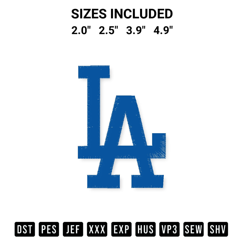 Add a unique touch to your apparel with the Los Angeles Dodgers Logo Embroidery Design embroidery file. Premium instant download available now on Designspacks.com. Available sizes: 2.0", 2.5", 3.9", 4.9".