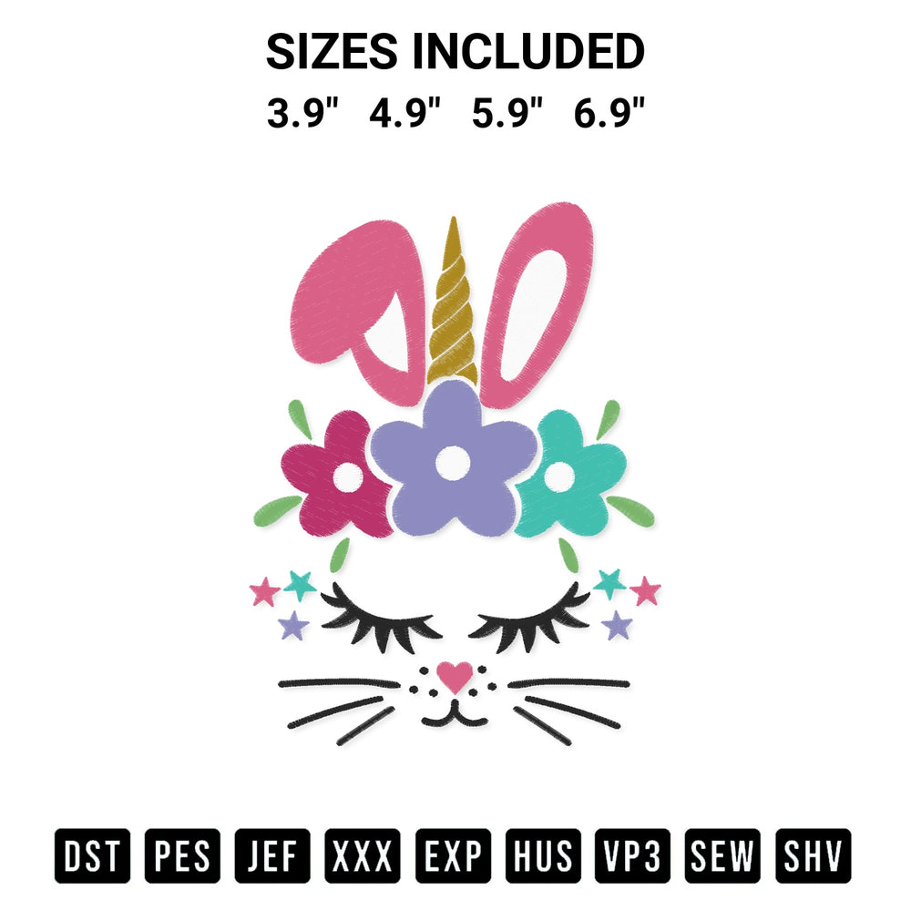 Create amazing crafts with the Easter Bunny Unicorn Embroidery Design embroidery file. High-quality digital download from Designspacks.com, perfect for beginners and pros. Available sizes: 3.9", 4.9", 5.9", 6.9".