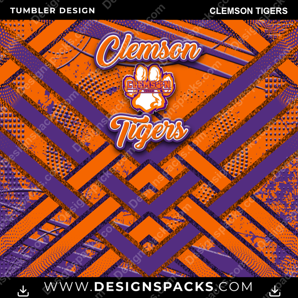 College Sport Glitter Stripe Clemson Tigers Tumbler Digital Wrap Design
