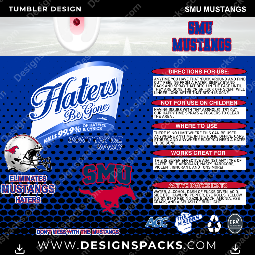 College Sport Haters Be Gone SMU Mustangs NCAA College Sport Tumbler Digital Wrap Design Download