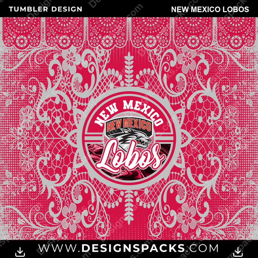 College Sport Lace & Logo New Mexico Lobos Tumbler Digital Wrap Design