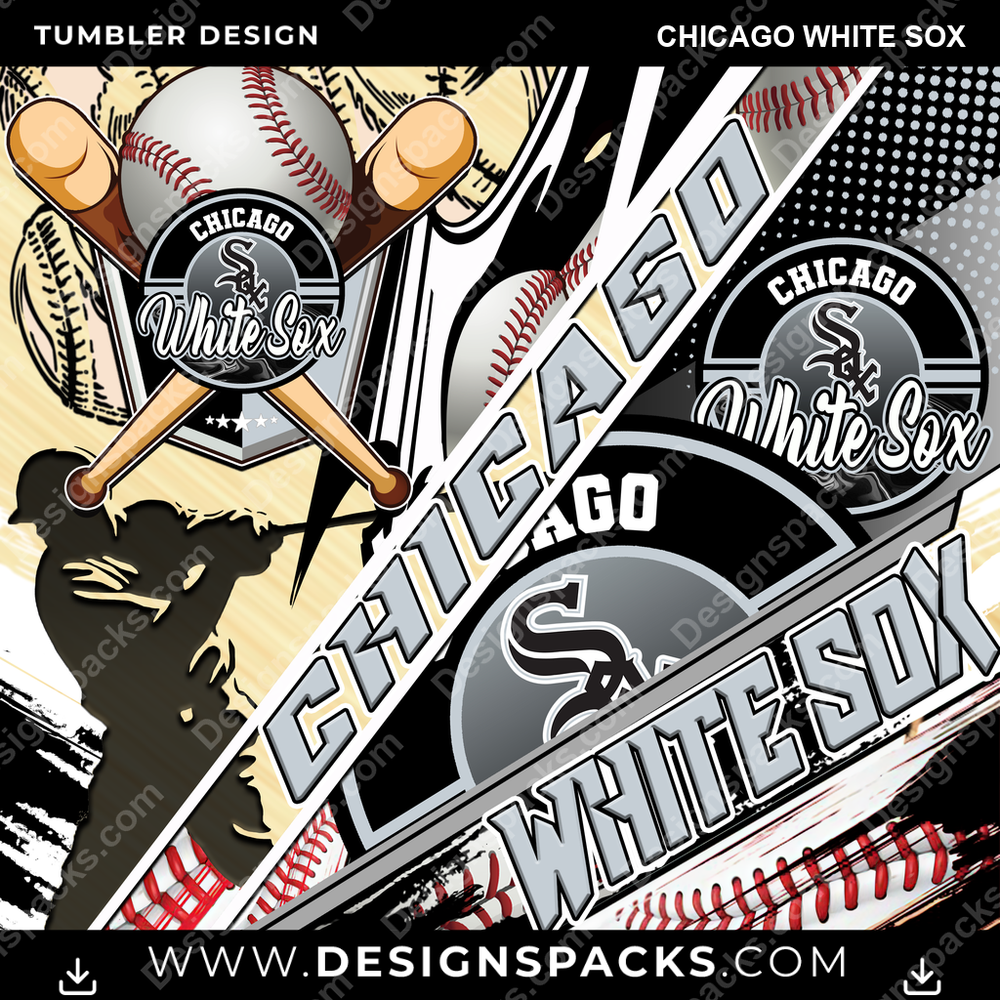 Baseball Silhouette Chicago White Sox Tumbler Digital Wrap Design