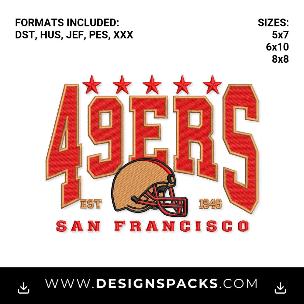 San Francisco 49ers Football Helmet Embroidery Design - Instant digital download pattern at Designspacks.com