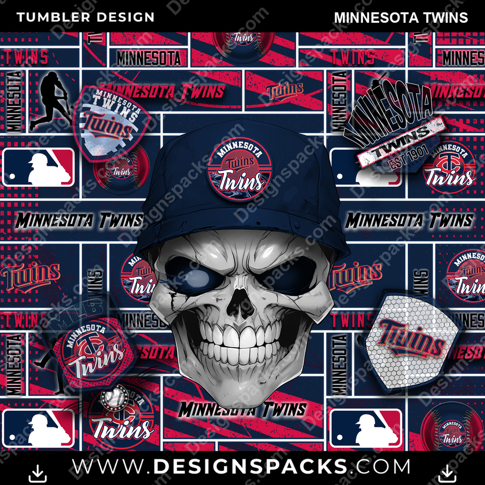 Baseball Skull Minnesota Twins Tumbler Digital Wrap Design