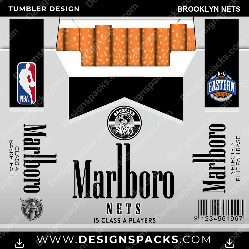 Basketball Marlboro Brooklyn Nets Tumbler Digital Wrap Design