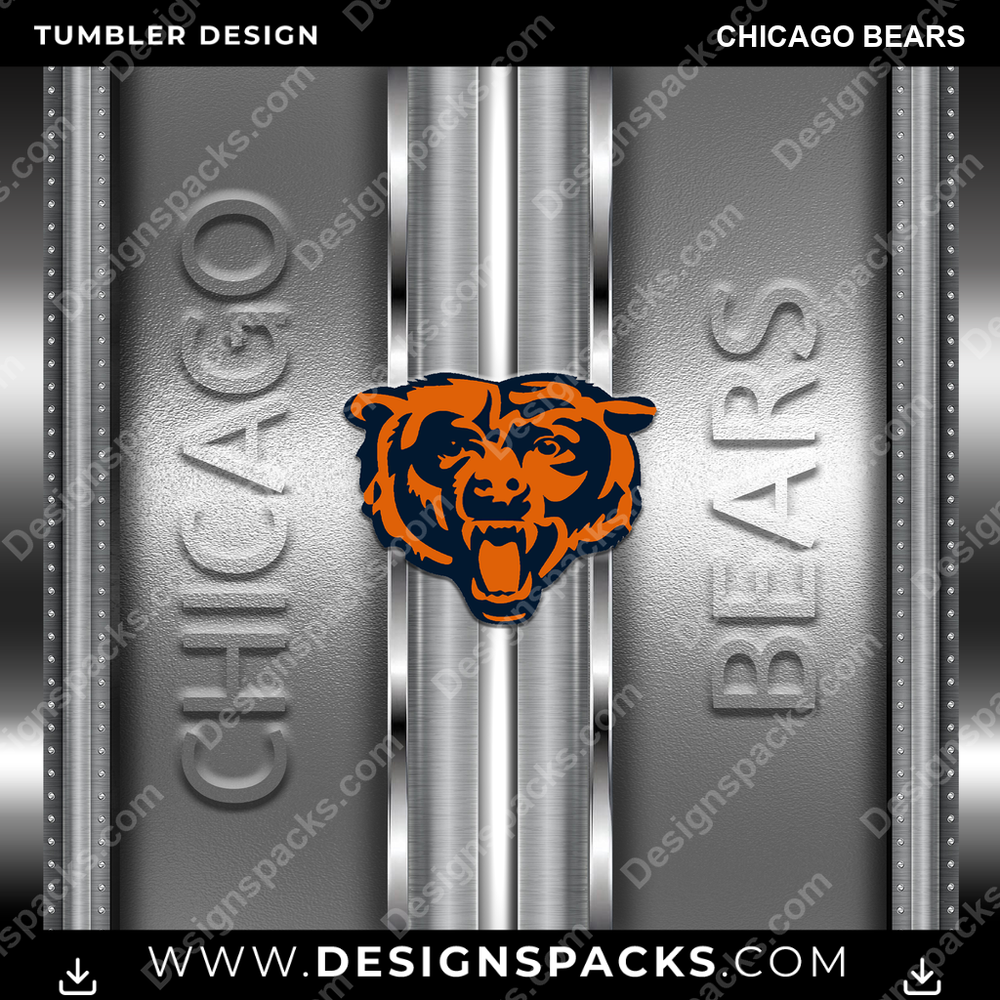 Football Metallic Chicago Bears Tumbler Digital Wrap Design