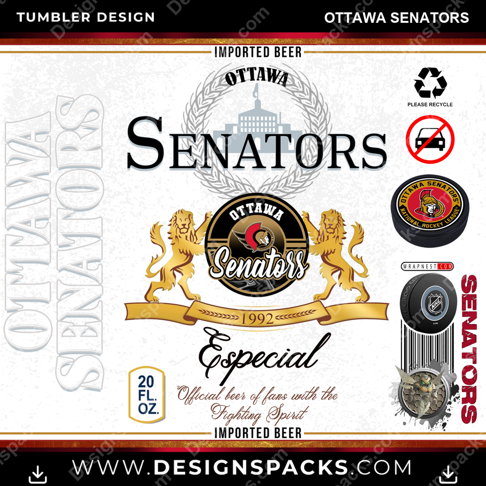 Hockey Modelo Ottawa Senators Tumbler Digital Wrap Design