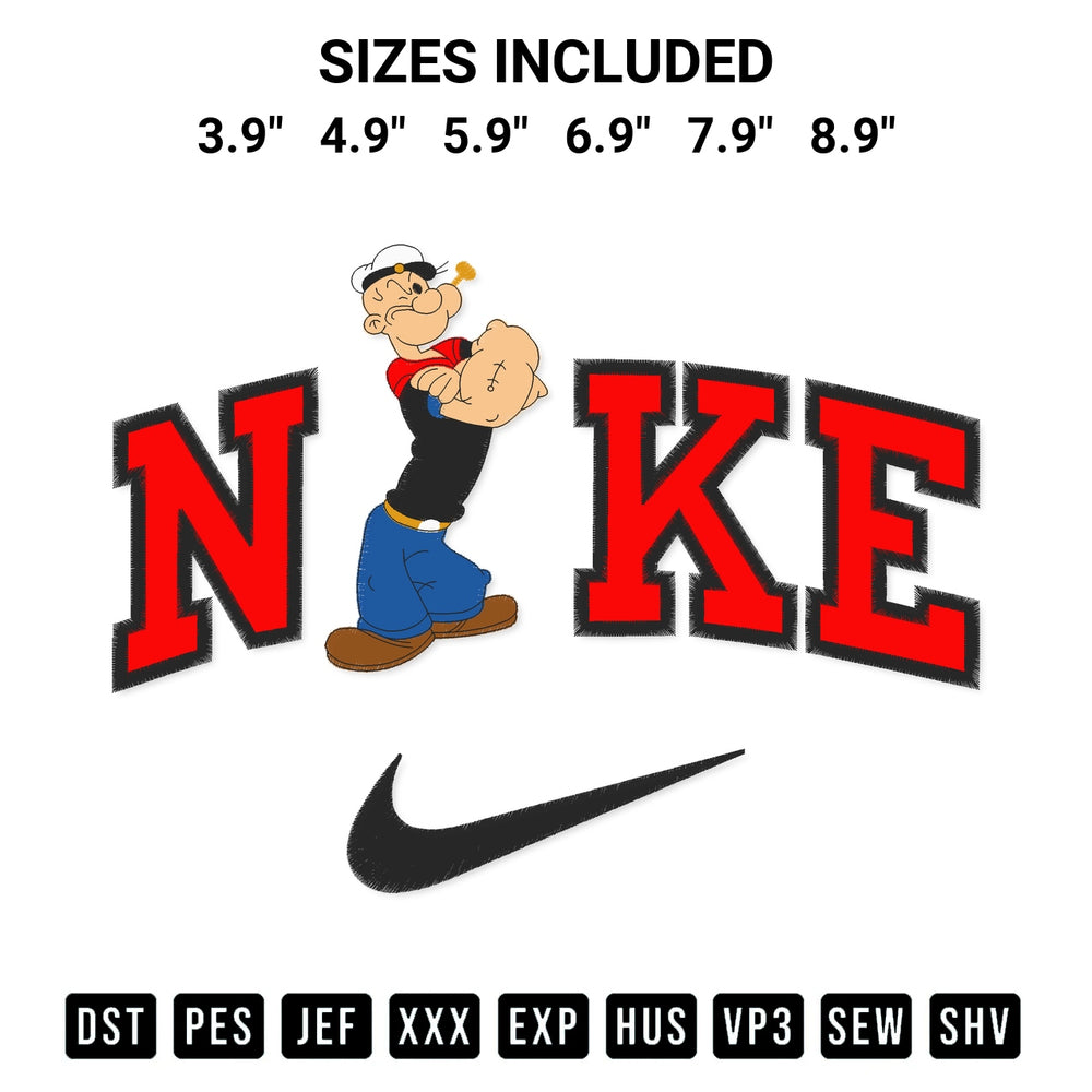 Looking for the perfect pattern? Download the Nike Popeye Embroidery Design embroidery design today at Designspacks.com. Crisp, clean stitching guaranteed. Available sizes: 3.9", 4.9", 5.9", 6.9", 7.9", 8.9".