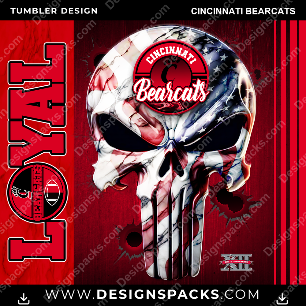 College Sport Loyal Cincinnati Bearcats Tumbler Digital Wrap Design