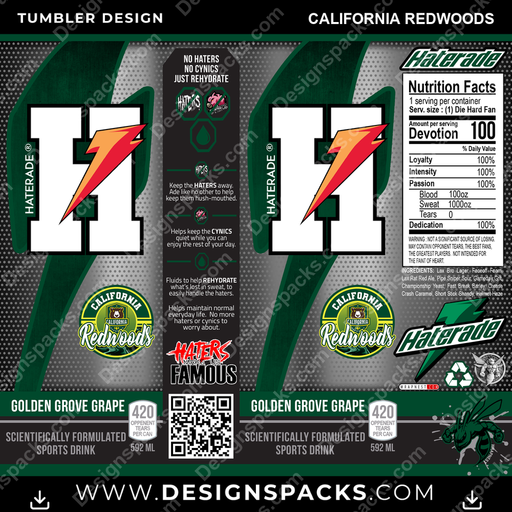 Lacrosse Haterade California Redwoods Tumbler Digital Wrap Design