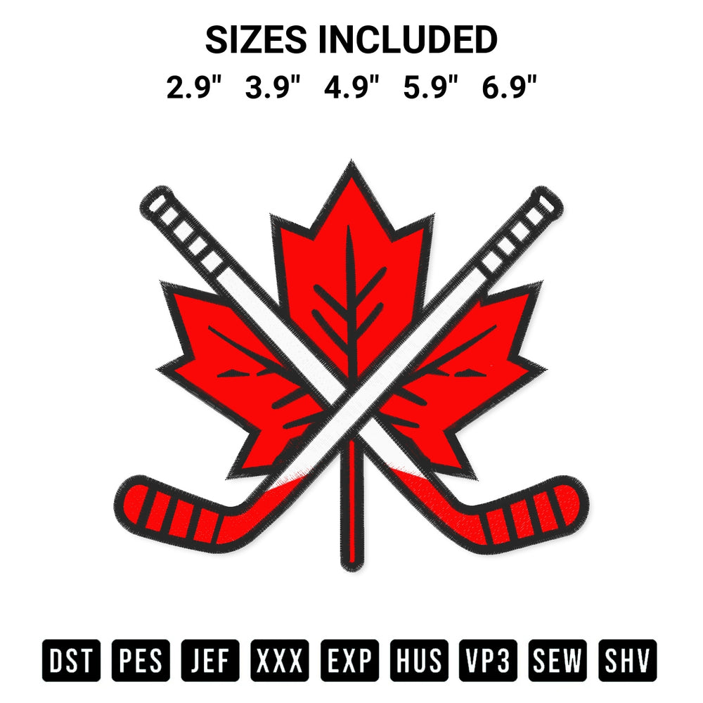 Create amazing crafts with the Maple Leaf Hockey Embroidery Design embroidery file. High-quality digital download from Designspacks.com, perfect for beginners and pros. Available sizes: 2.9", 3.9", 4.9", 5.9", 6.9".