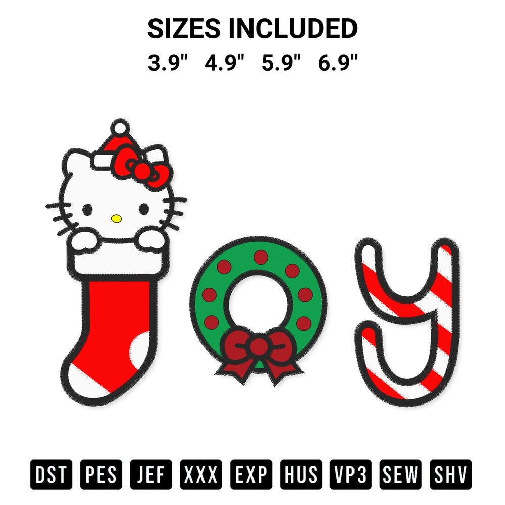 Transform your fabrics with the Hello Kitty Christmas Joy Embroidery Design embroidery design. Instant access to premium digitized patterns at Designspacks.com. Available sizes: 3.9", 4.9", 5.9", 6.9".