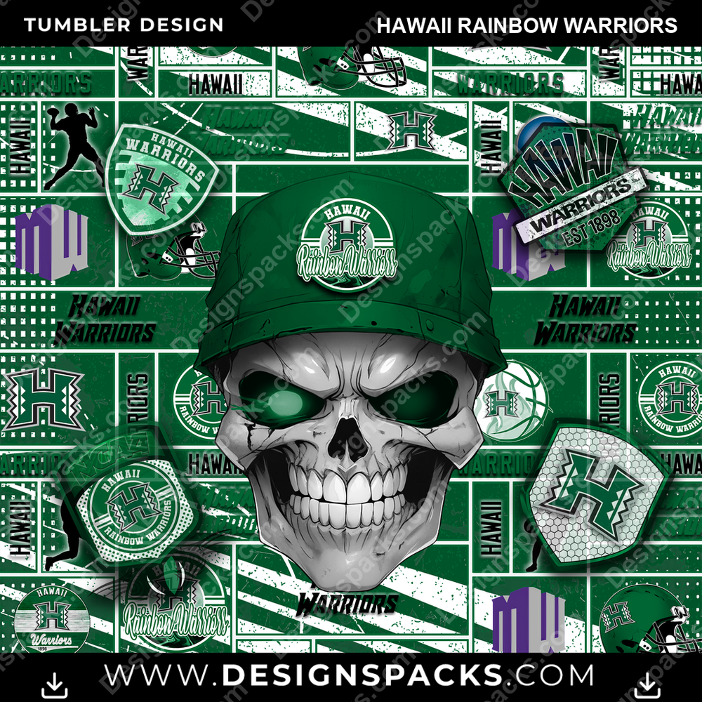 College Sport Skull Hawaii Rainbow Warriors NCAA College Sport Tumbler Digital Wrap Design Download