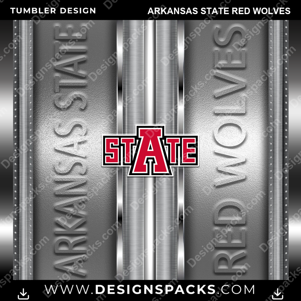 College Sport Metallic Arkansas State Red Wolves NCAA College Sport Tumbler Digital Wrap Design Download