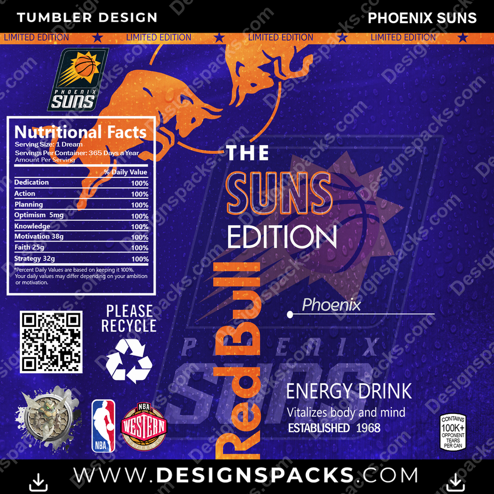 Basketball Red Bull Phoenix Suns Tumbler Digital Wrap Design