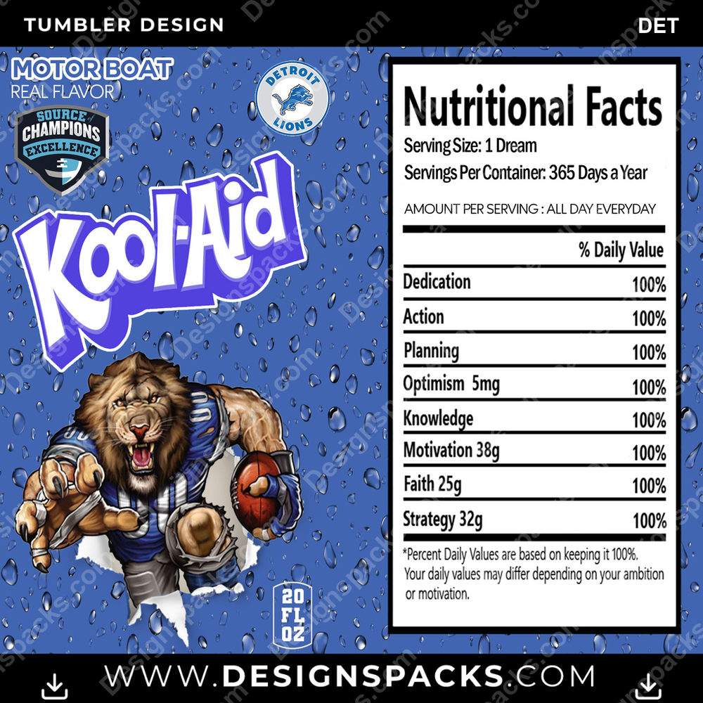 Football Kool-Aid DET Tumbler Digital Wrap Design