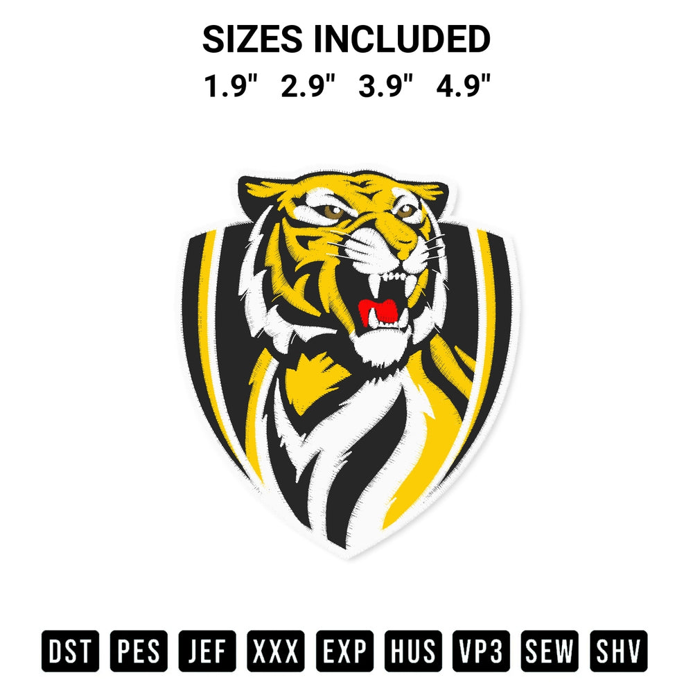 Download the Richmond Football Club Embroidery Design machine embroidery design exclusively at Designspacks.com. Premium digitized pattern for apparel and DIY crafts. Available sizes: 1.9", 2.9", 3.9", 4.9".