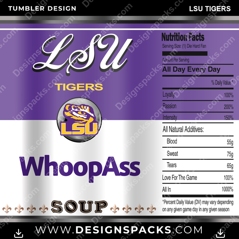 College Sport Soup Can LSU Tigers NCAA College Sport Tumbler Digital Wrap Design Download