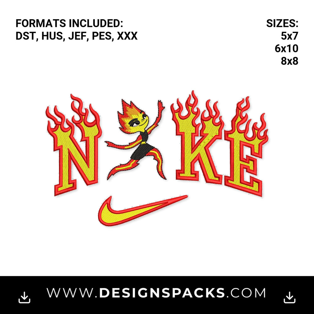 Elemental Ember Flame Nike Logo Embroidery Design - Instant digital download pattern at Designspacks.com