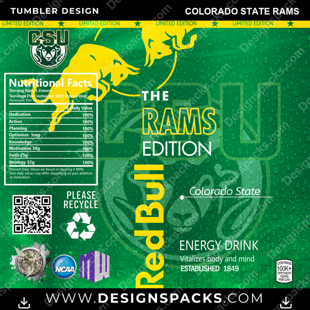 College Sport Red Bull Colorado State Rams NCAA College Sport Tumbler Digital Wrap Design Download