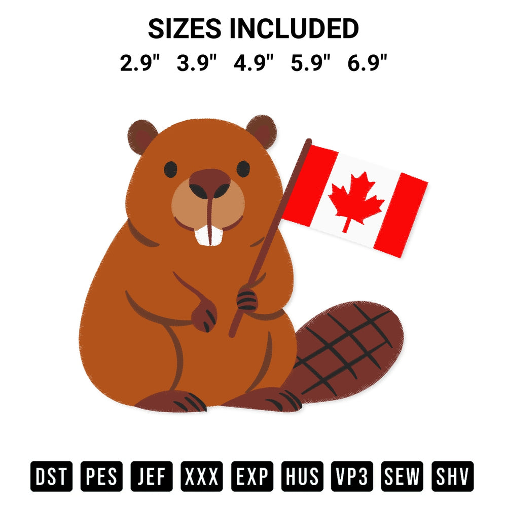 Download the Beaver Holding Canadian Flag Embroidery Design machine embroidery design exclusively at Designspacks.com. Premium digitized pattern for apparel and DIY crafts. Available sizes: 2.9", 3.9", 4.9", 5.9", 6.9".