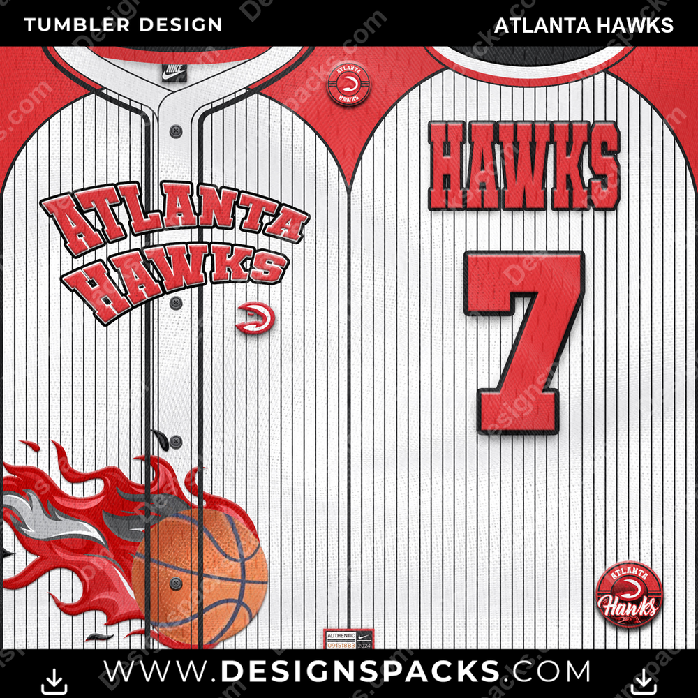 Basketball Team Button-Up Jersey Atlanta Hawks NBA Basketball Tumbler Digital Wrap Design Download