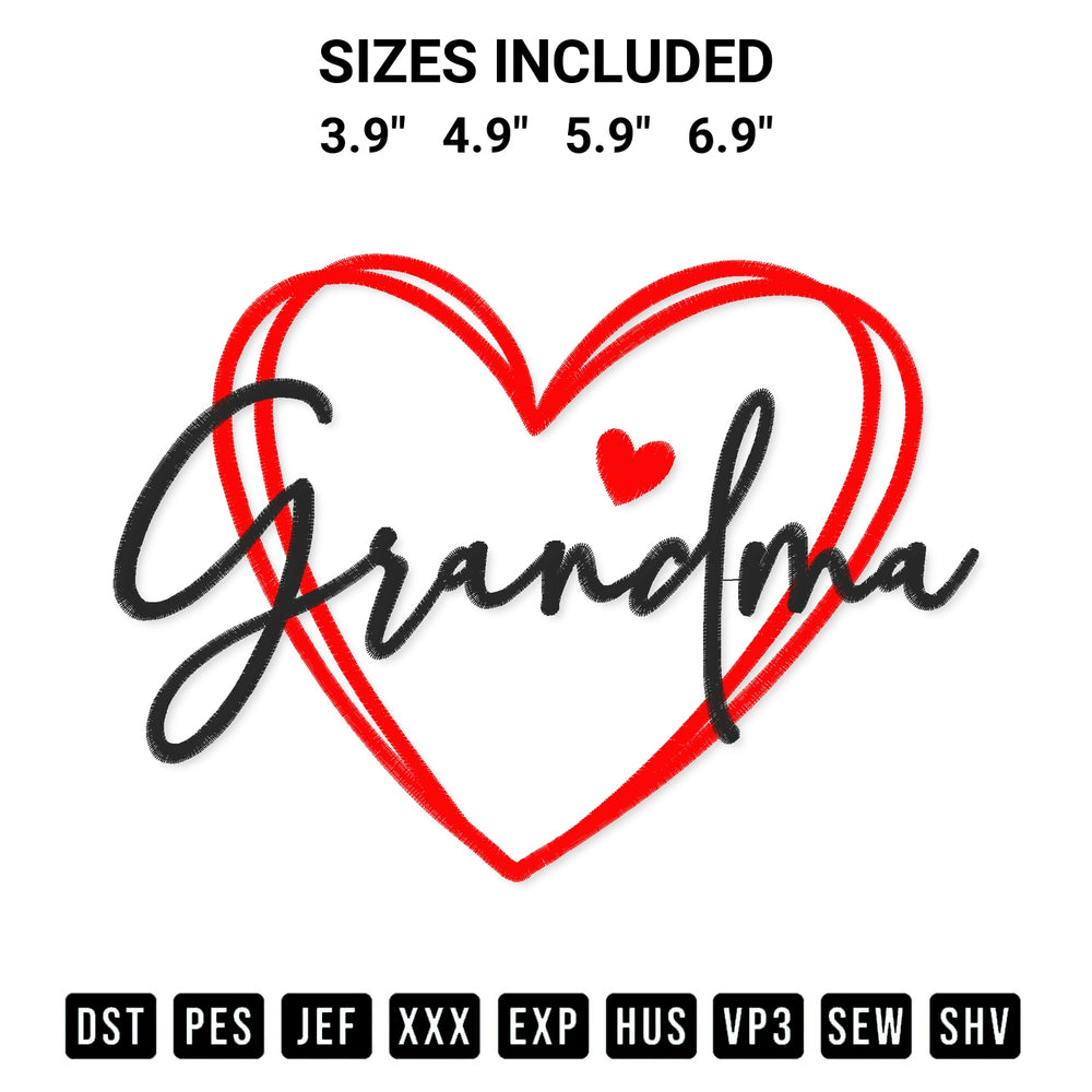 Transform your fabrics with the Grandma Hearts Embroidery Design embroidery design. Instant access to premium digitized patterns at Designspacks.com. Available sizes: 3.9", 4.9", 5.9", 6.9".