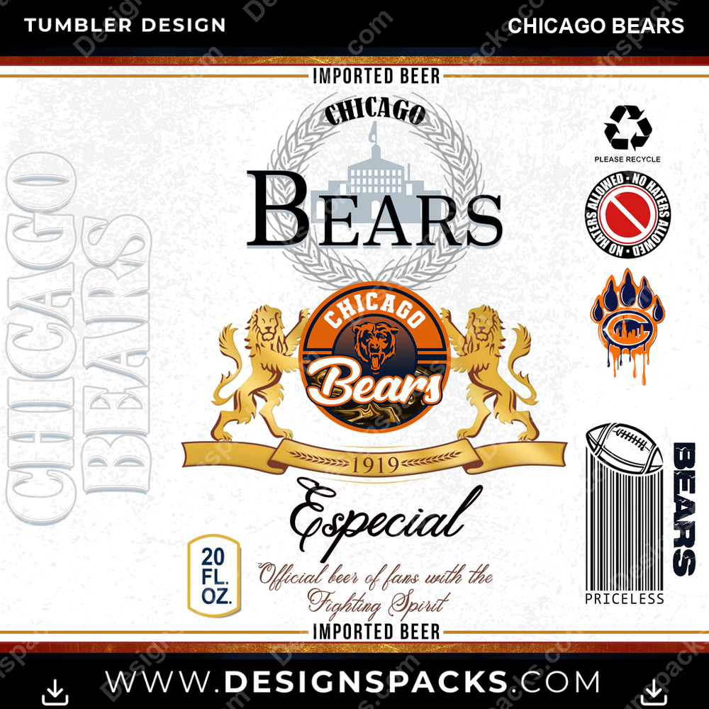 Fußball Modelo Chicago Bears Tumbler Digital Wrap Design
